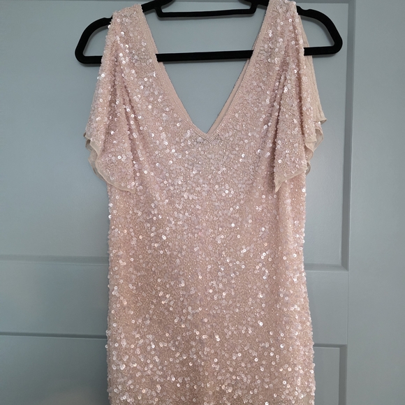 ​Papell Boutique Evening Pink Sequined Silk Beaded Short Sleeve Top Blouse - XL - Picture 2 of 5